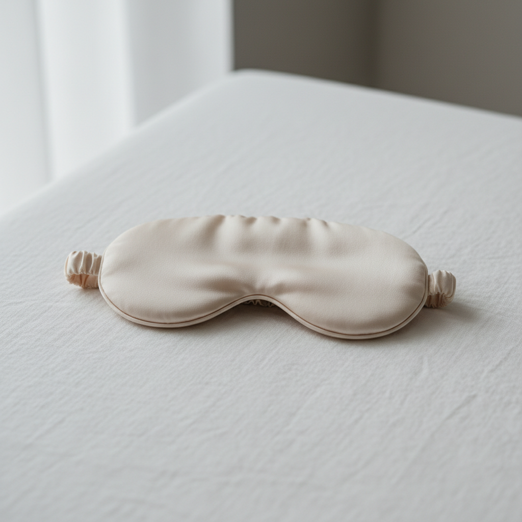 Papryka Silk Sleep Mask on white linen